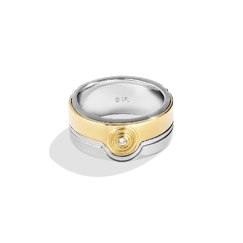 Ladies bold statement ring -THREEPIO SERIES MEN'S RING White Diamond Accent Two Tone Silver and 10K Yellow Gold