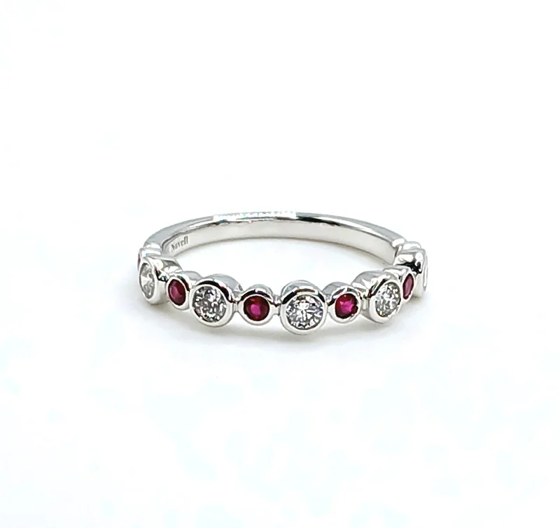 Trendy gold ring for ladies -NoVell 18k White Gold Ruby and Diamond Ring