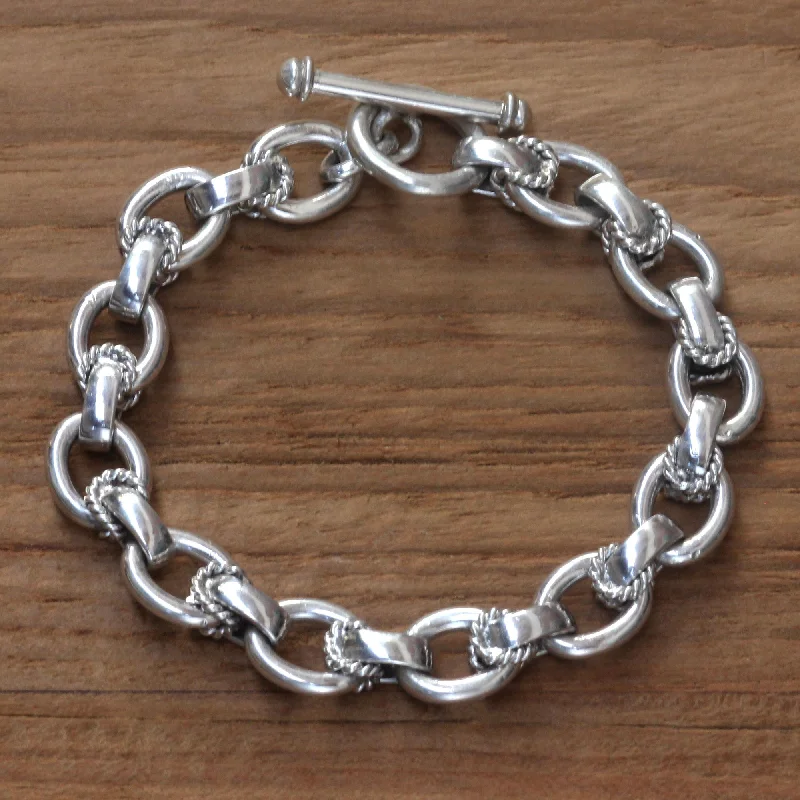 Ladies boho leather bracelets -Brave Lady Silver Link Bracelet