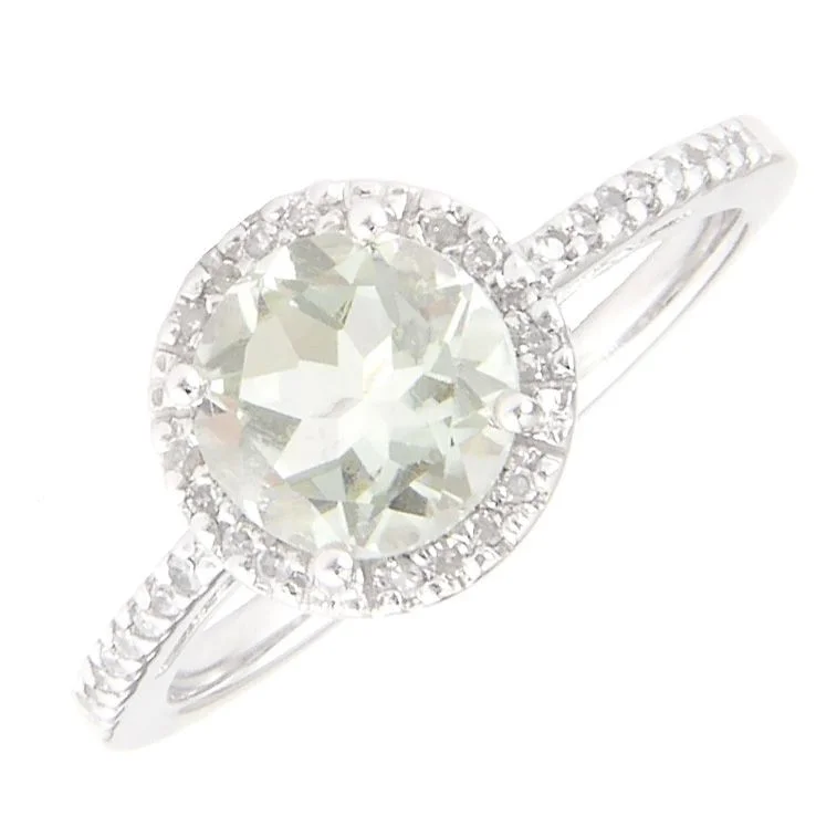 Ladies pear-shaped ring -14k White Gold Green Amethyst and Diamond Ring