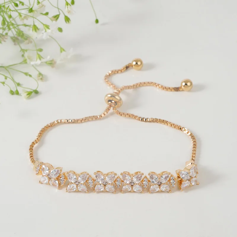 Simple silver chain bracelets for ladies -Stunning floral elegant cz diamond bracelet for women