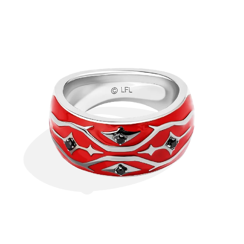 Simple halo ring for ladies -DARTH MAUL™ MEN'S RING in Black Rhodium over Sterling Silver and Red Enamel with 1/10 CT.TW. Black Diamond