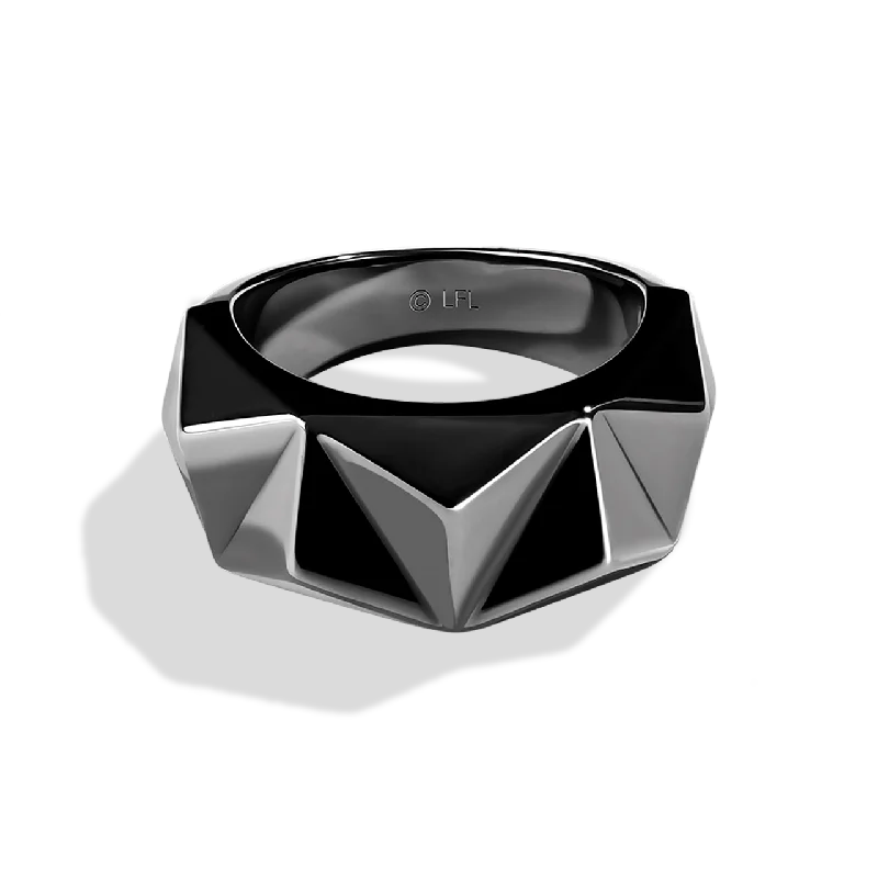 Simple silver band ring for women -DARK ARMOR WOMEN'S RING Silver and Black Rhodium