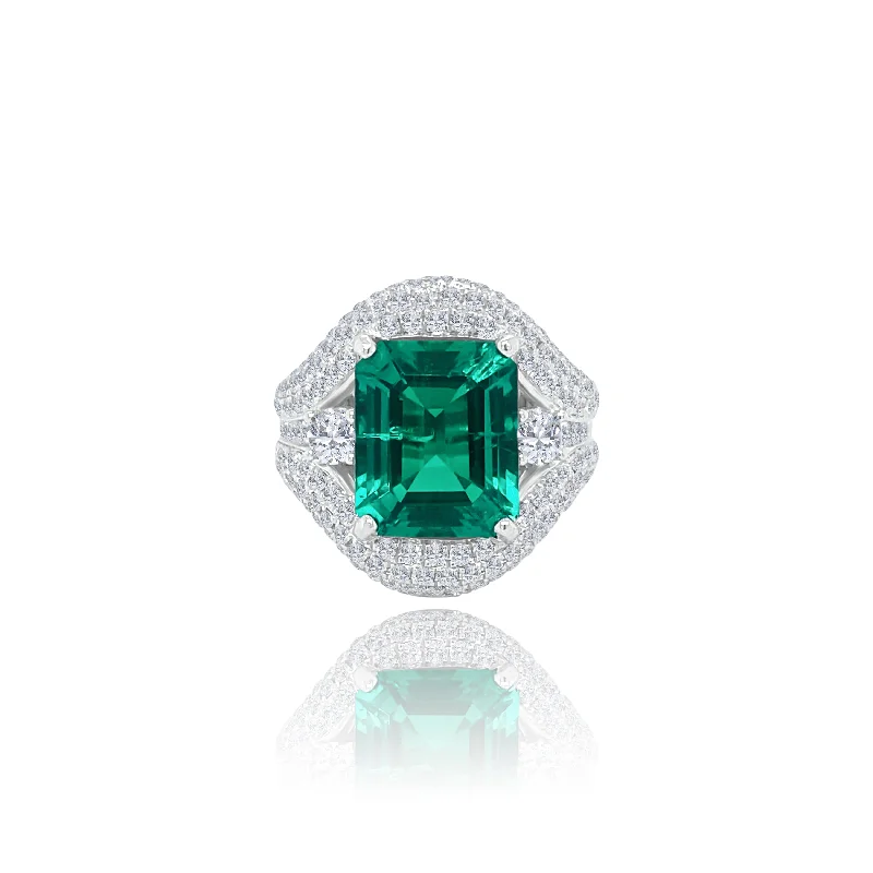 Ladies vintage sapphire ring -Emerald cut Emerald & Diamonds "Alaia" Ring