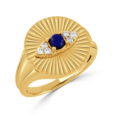 Modern gold band ring for women -Doves By Doron Paloma Evil Eye Collection Lapis Ring