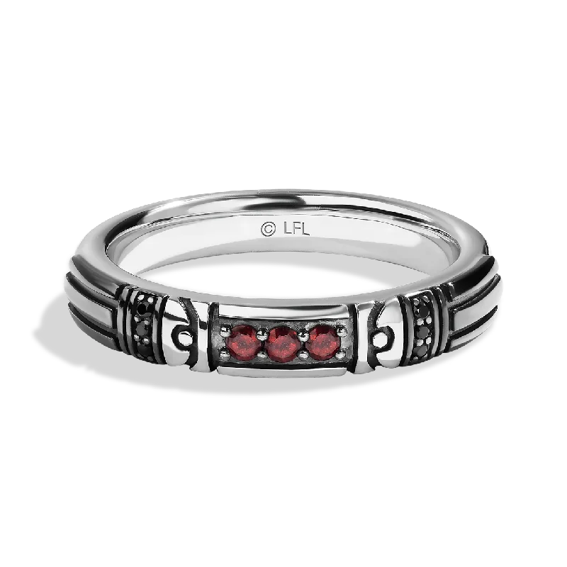 Ladies oval stone ring -DARK ARMOR MEN'S RING Black Diamond Accent Garnet Silver with Black Rhodium