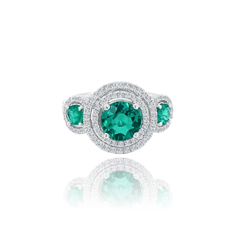 Classic diamond cocktail ring for women -Three Emeralds & Diamonds "Celeste' Ring