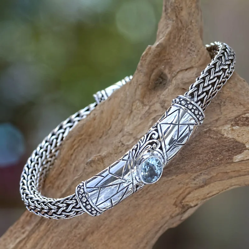 Trendy silver layered bracelets for ladies -Blue Topaz & Sterling Silver Cuff Bracelet