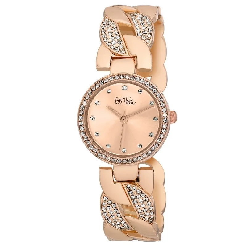 Modern diamond cuff bracelets for women -Bob Mackie Women's 26mm Interwoven Crystal Bezel Bangle Watch - 4 Colors Available