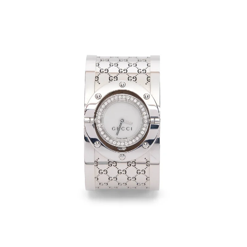 Ladies unique floral bangle bracelets -Gucci Stainless Steel & Diamond Twirl Bangle Watch