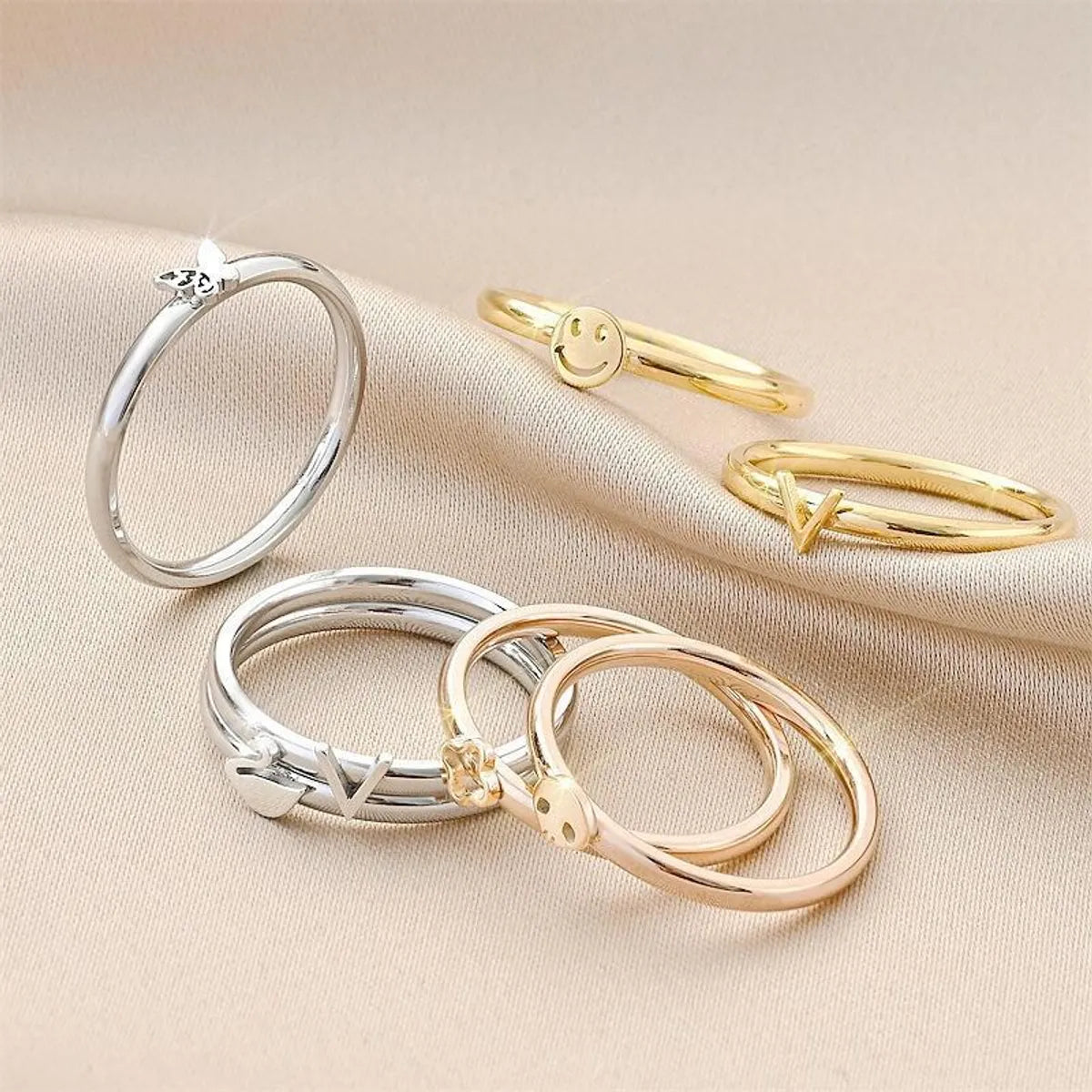 Simple halo ring for ladies -Simple Style Butterfly Titanium Steel Polishing Plating Rings