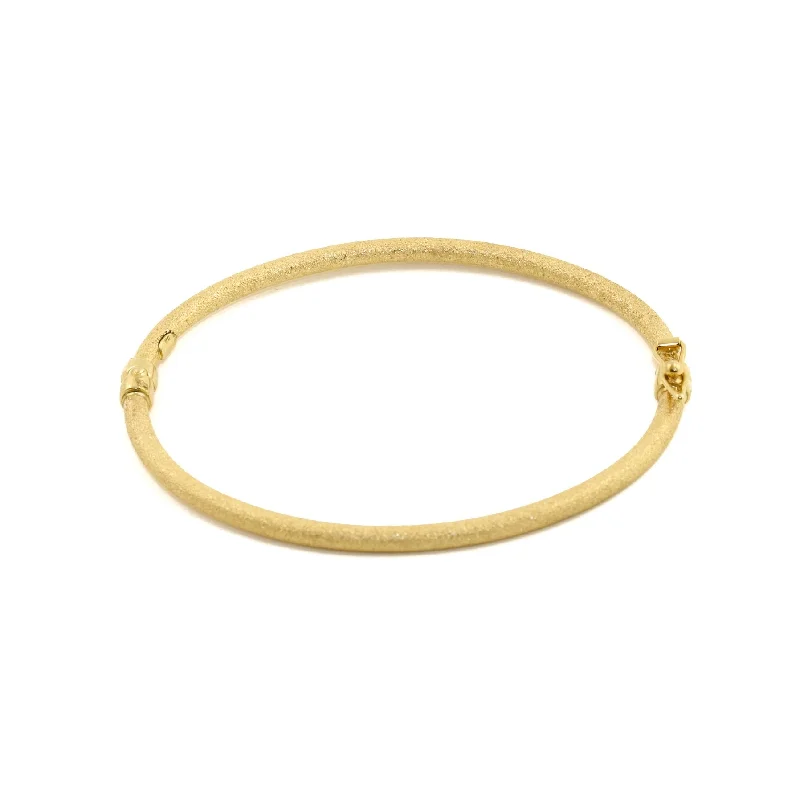 Classic gold tennis bracelets for women -10k x 3mm Frost-Finish Hinge Bangle