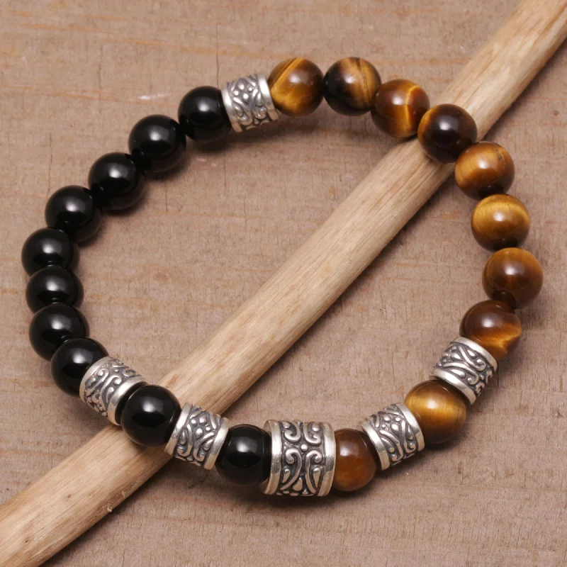 Elegant diamond chain bracelets for ladies -Batuan Renaissance Men's Silver & Tiger's Eye Onyx Bracelet