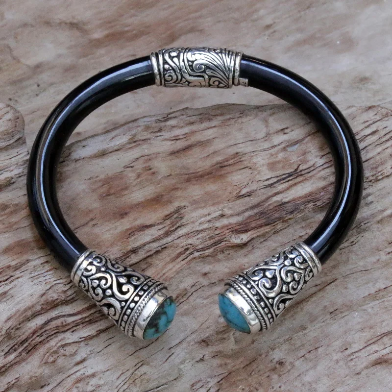 Ladies bold diamond bangle bracelets -Beauty of Bali Sterling Silver and Natural Turquoise Balinese Cuff Bracelet