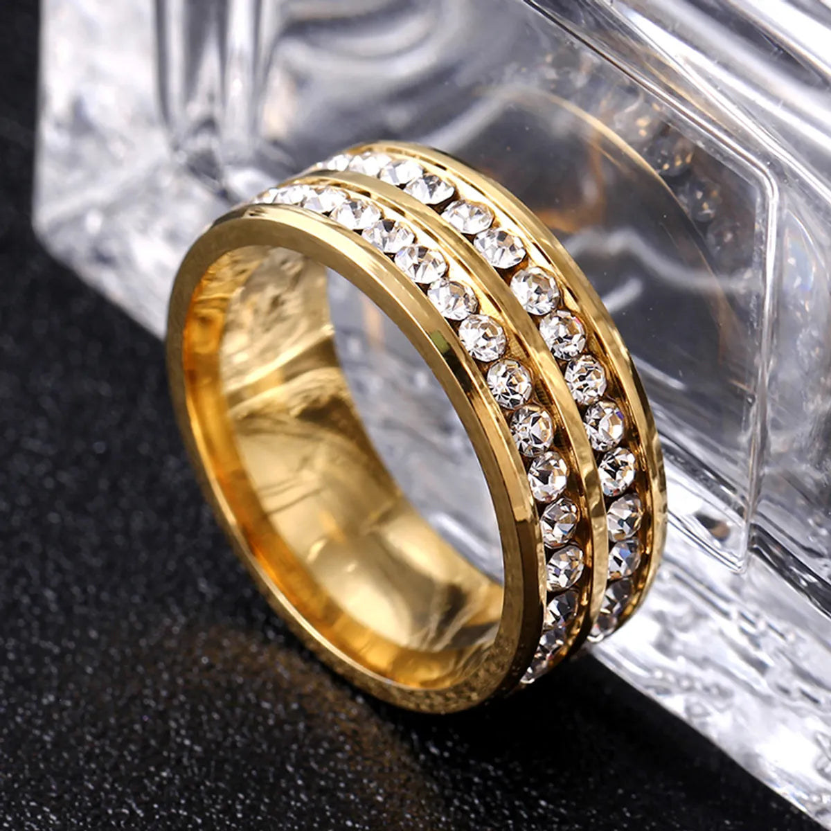 Vintage-inspired ladies ring -Fashion Titanium Steel Rhinestone Hypoallergenic Ring Wholesale Jewelry