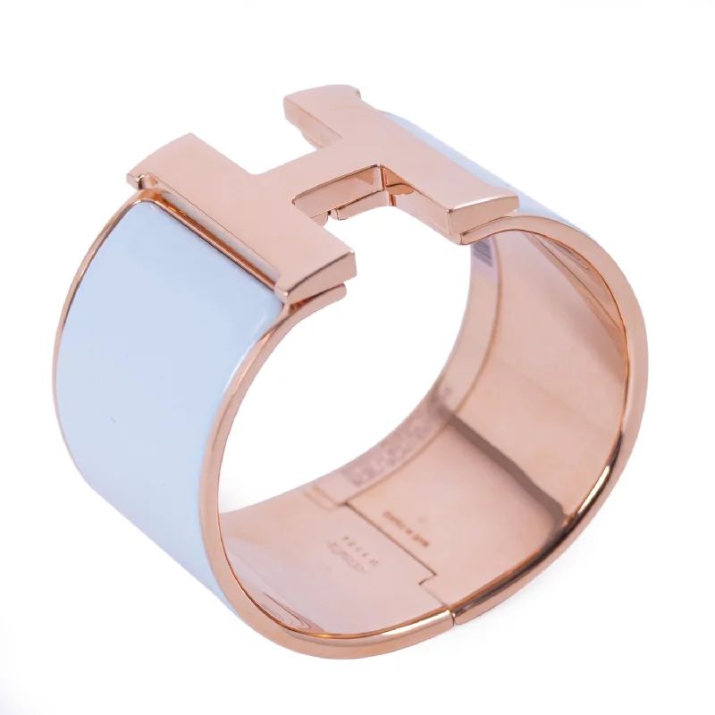 Ladies minimalist pearl cuff bracelets -Hermès Extra Wide Clic H Bracelet