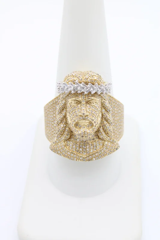 Minimalist platinum ring for ladies -*NEW* 14K Jesus Face Diamond Ring 💎 JTJ™