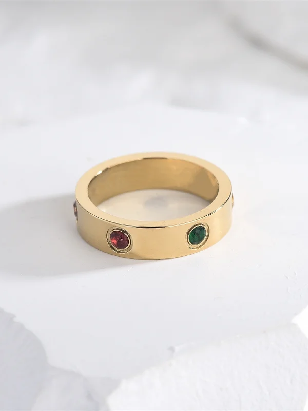 Chunky gold ring for women -Simple Style Round Stainless Steel Plating Inlay Zircon Rings