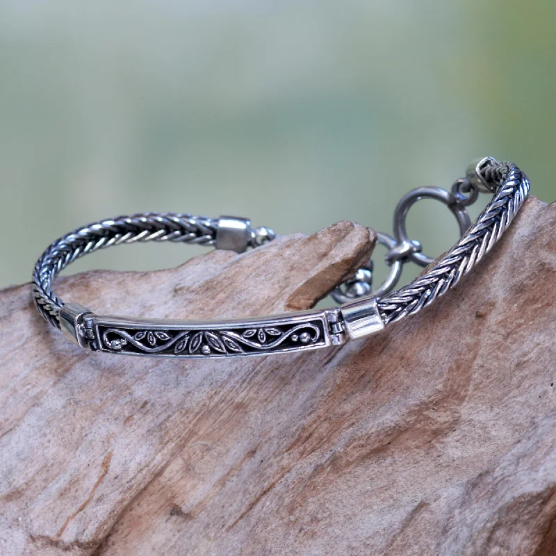 Ladies trendy silver bangle bracelets -Celuk Sprout Leaf and Vine Themed Sterling Silver Pendant Bracelet