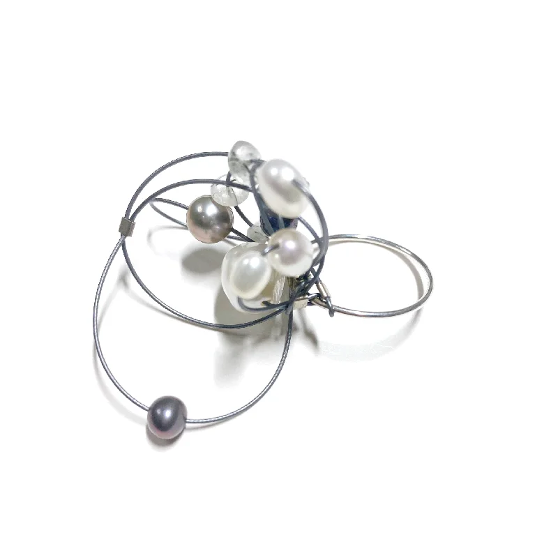 Ladies boho ring -MPR Orbital Ring: Pearl Explosion #4