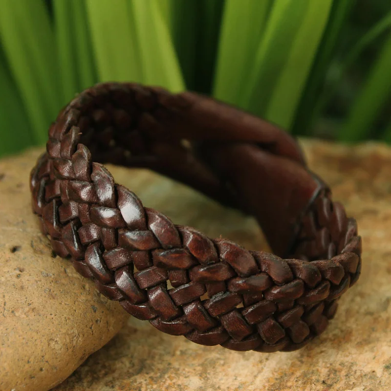 Trendy gemstone cuff bracelets for ladies -Bangkok Weave Men's Leather Bracelet