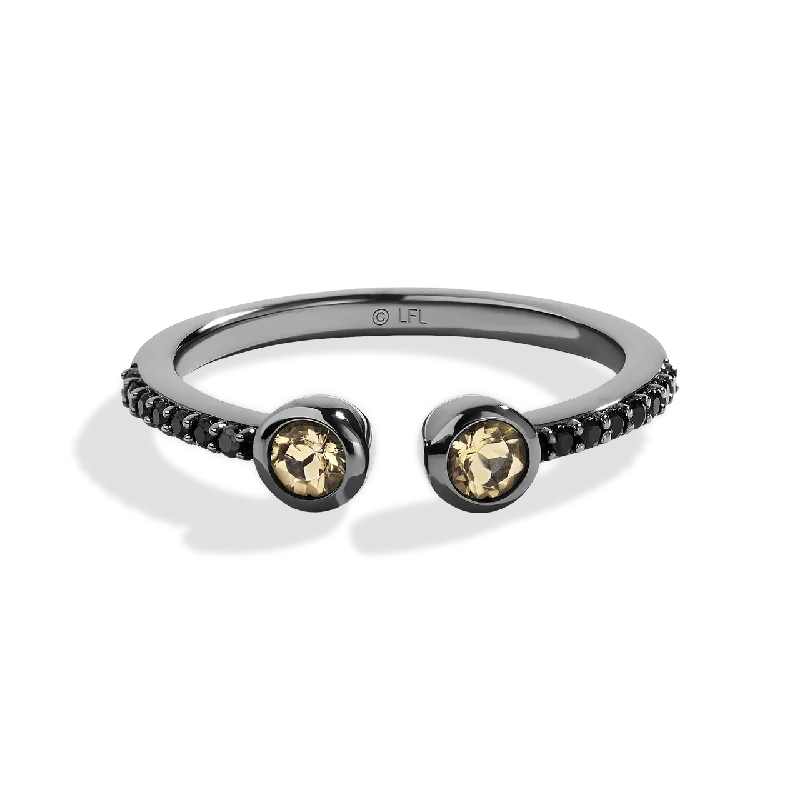 Chunky gold ring for women -JAWA™ WOMEN'S RING 1/8 CT.TW. Black Diamond and Citrine, Sterling Silver with Black Rhodium