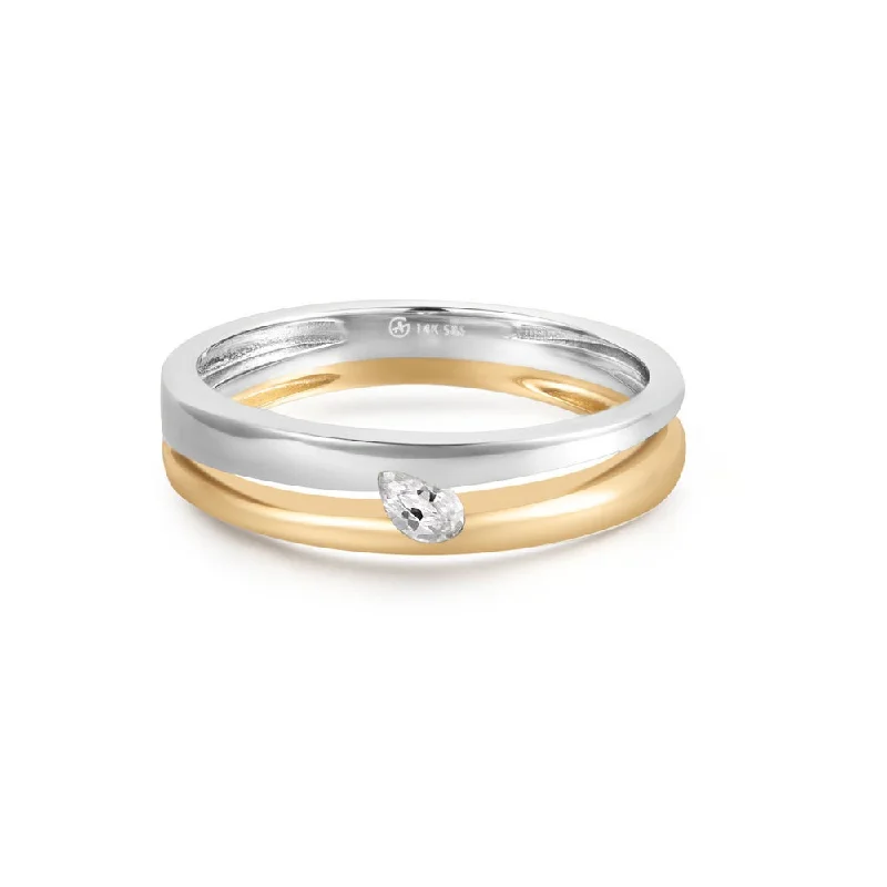 Classic halo ring for women -Two Tone Bezel Pear Lab Grown Diamond Ring