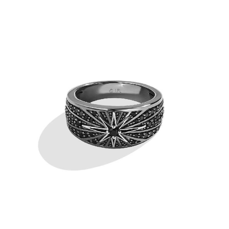 Simple silver band ring for women -GUARDIANS OF LIGHT WOMEN'S RING 1/2 CT.TW. Black Diamonds, Onyx, Sterling Silver