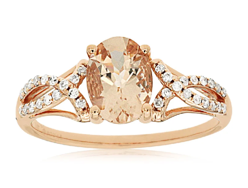 Vintage oval ring for ladies -14k Rose Gold Morganite and Diamond Ring