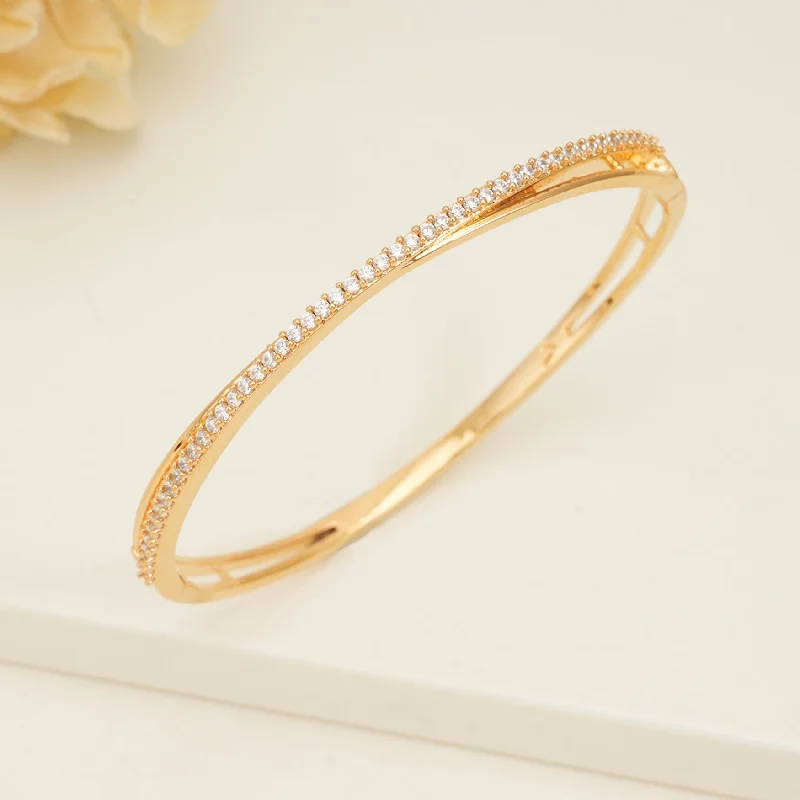 Ladies asymmetrical cuff bracelets -Cute sleek cz diamond openable kada bracelet