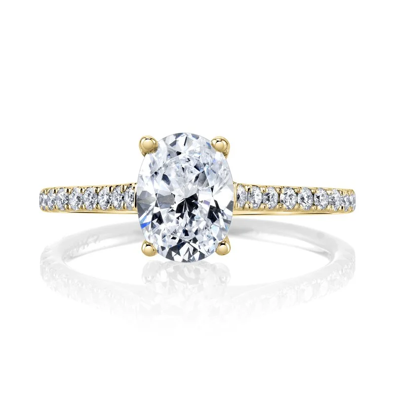 Ladies oval stone ring -Solitaire Ring Setting with Diamond Band and Hidden Halo