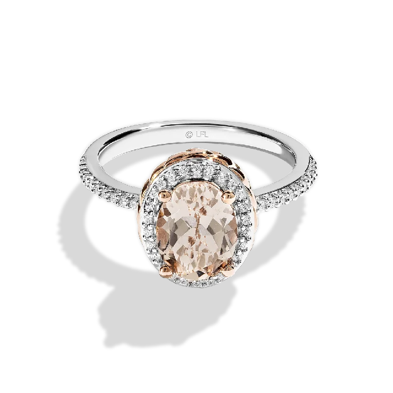 Simple band ring for women -GALACTIC ROYALTY WOMEN'S RING 1/6 CT.TW. White Diamonds and Morganite True Two Tone Silver and 10K Rose Gold