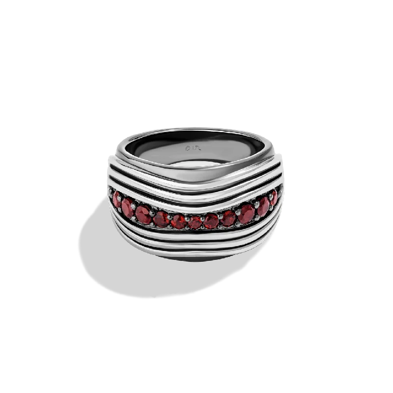 Modern gold band ring for women -KYLO REN™  MEN'S RING with Garnet in Sterling Silver with Black Rhodium