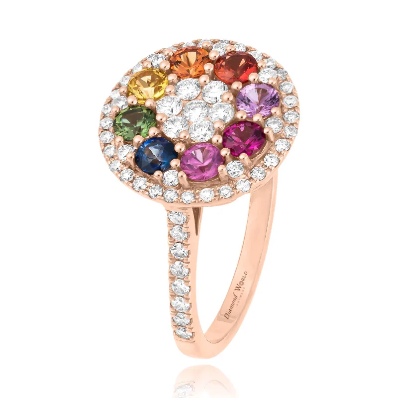 Simple silver gemstone ring for ladies -Multi Colour Sapphires & Diamonds Circle Ring