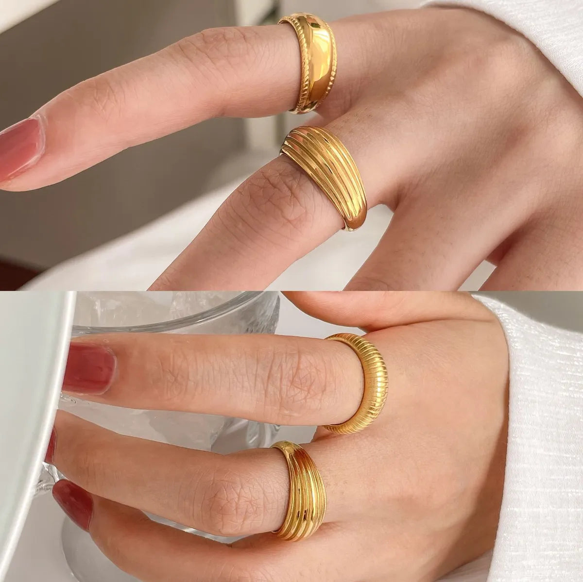 Elegant stackable ring for ladies -Simple Style Solid Color Titanium Steel Plating Gold Plated Rings