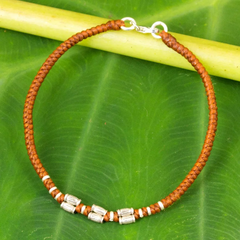 Ladies elegant amethyst bracelets -Bamboo Bracelet in Rust Sterling Silver Accent Wristband Bracelet from Thailand