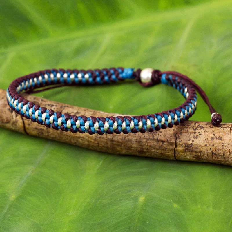 Trendy silver layered bracelets for ladies -Bringing Friendship in Blue Artisan Crafted Braided Bracelet with Silver Accents