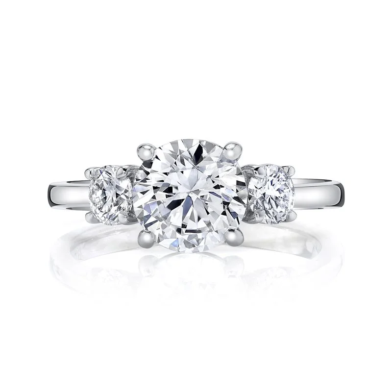 Affordable ladies ring -Three Stone Ring Setting With Round Side Diamonds