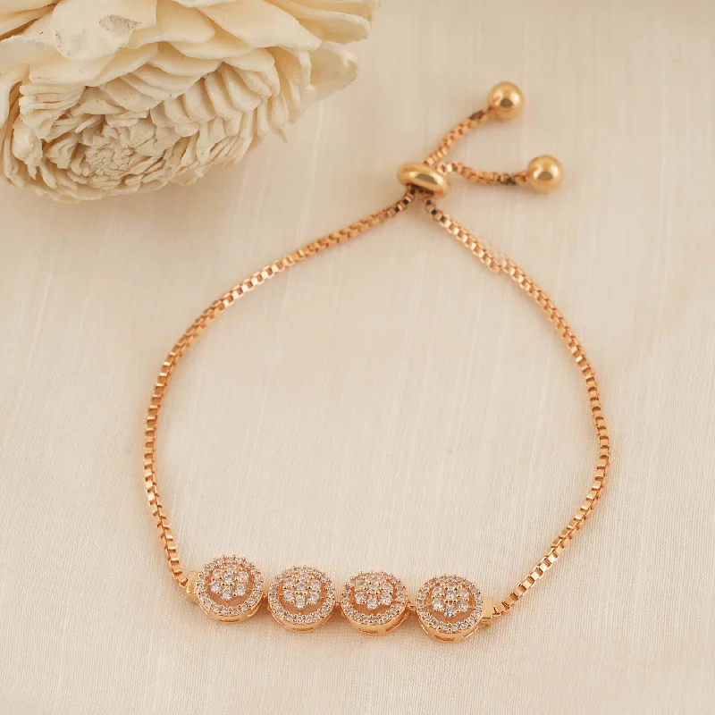 Ladies floral tennis bracelets -Delicate gold plated round CZ bracelet