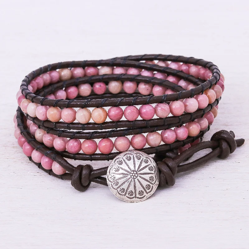 Delicate silver tennis bracelets for ladies -Choco Pink Hand-Woven Beaded Wrap Bracelet