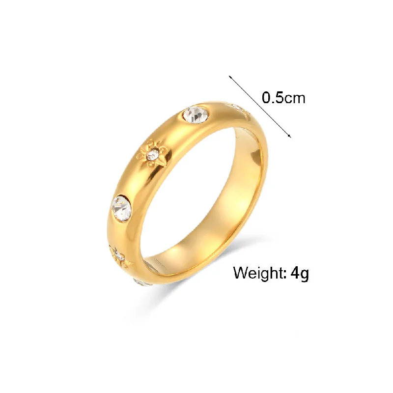 Trendy gold ring for ladies -Fashion Round Stainless Steel Rings Inlay Zircon Stainless Steel Rings