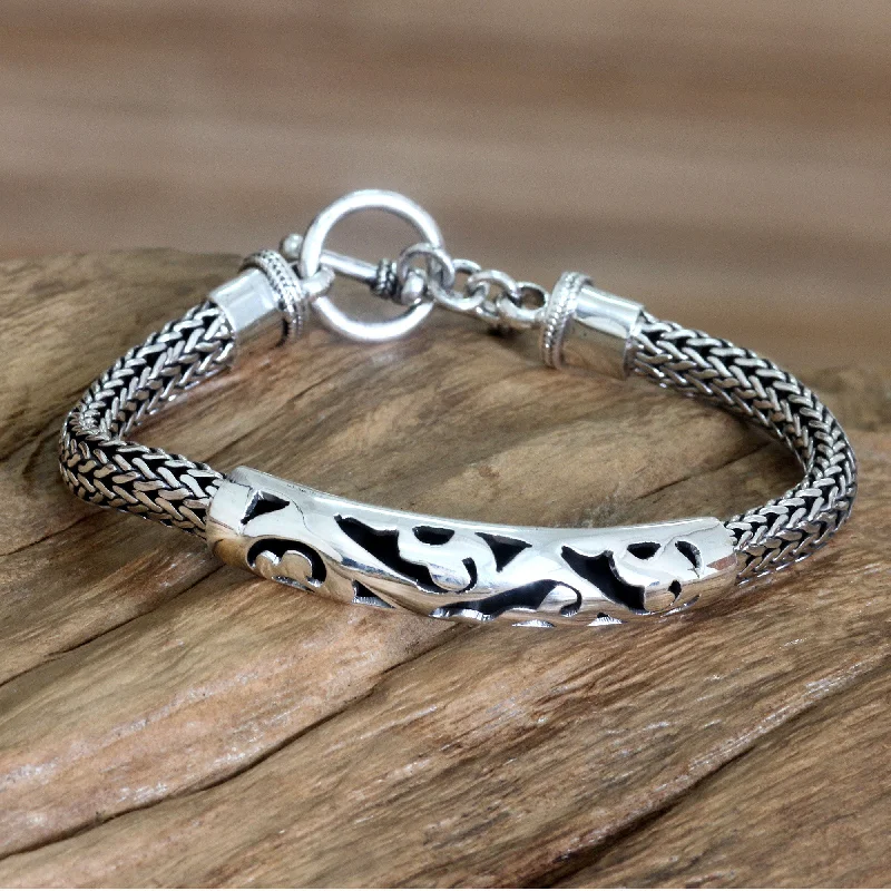 Trendy silver layered bracelets for ladies -Balinese Finesse Handcrafted Sterling Silver Bracelet