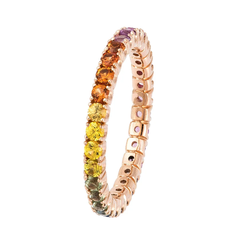 Modern gold band ring for women -Fine Multi Colour Sapphires Eternity Ring