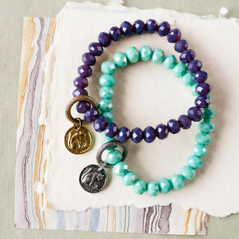 Boho-inspired gemstone bracelets for women -Crystal Bangle + Cat Charm