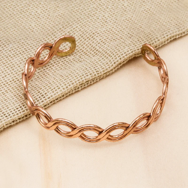 Elegant sapphire tennis bracelets for ladies -Brilliant Beauty Weave Motif Copper Cuff Bracelet from Mexico