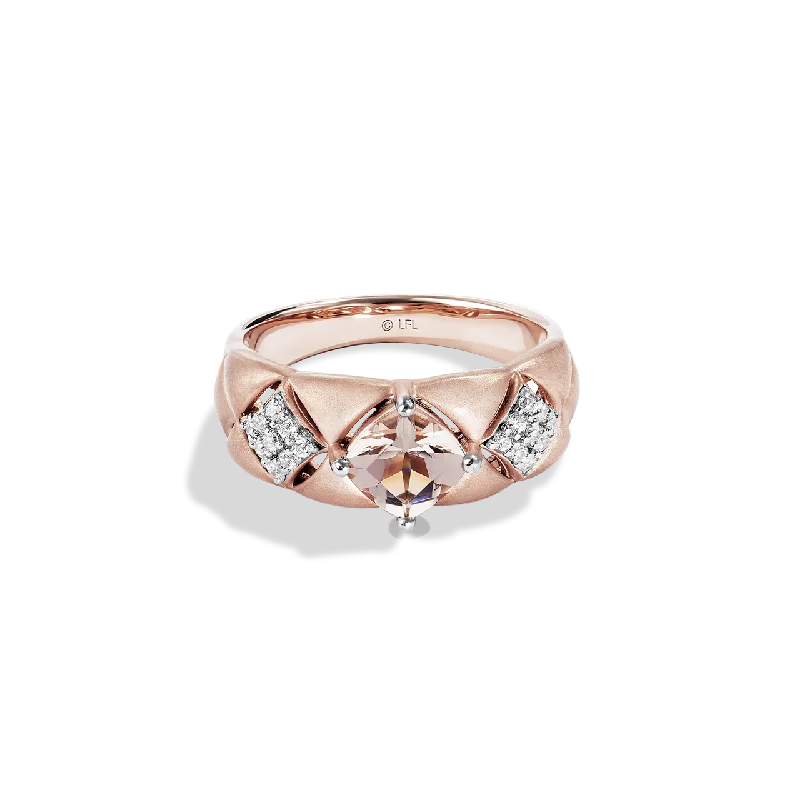 Elegant gold ring for women -GALACTIC ROYALTY WOMEN'S RING 1/6 CT.TW. White Diamonds and Morganite 10K Rose Gold