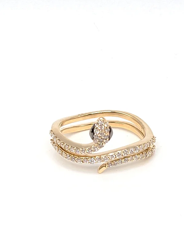 Unique gemstone ring for ladies -14k Yellow Gold Diamond Snake Ring