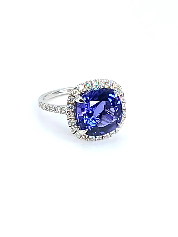 Ladies colorful stone ring -14k White Gold Tanzanite and Diamond Ring with G.I.A. Certificate