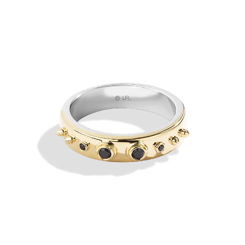 Vintage-inspired ladies ring -TUSKEN RAIDER™ WOMEN'S RING 1/10 CT.TW. Black Diamond, Sterling Silver and 10K Yellow Gold