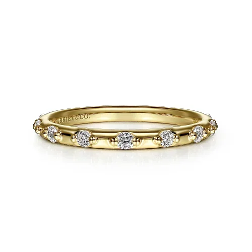 Ladies floral ring -Diamond Station Stackable Ring in 14K Yellow Gold